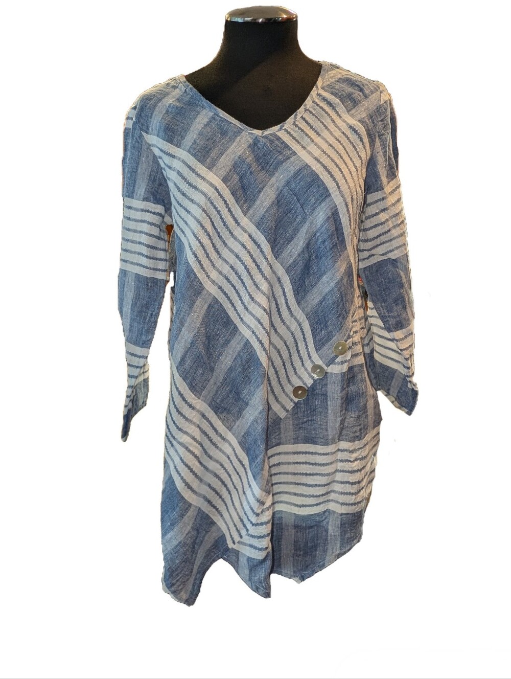 Habitat Linen Asymmetric Tunic Size Medium, Blue And White